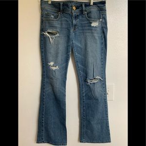 American Eagle Mid Rise Stretch City Flare Distressed Bootcut Jeans